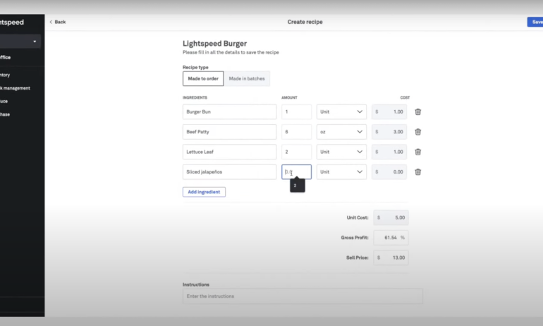 Lightspeed Restaurant inventory tracking