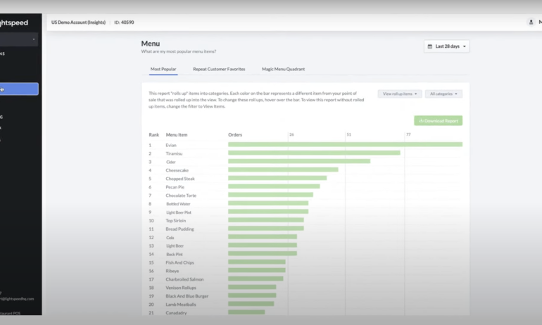 Lightspeed Restaurant menu reporting