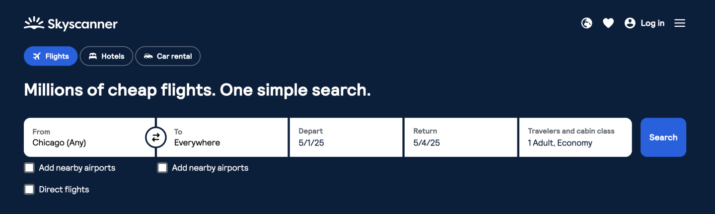 skyscanner everywhere search