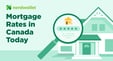 An image of a magnifying glass and a house, with the words Mortgage Rates in Canada Today and a NerdWallet logo.