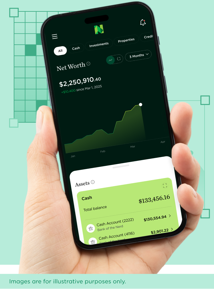 Hand holding phone running NerdWallet app