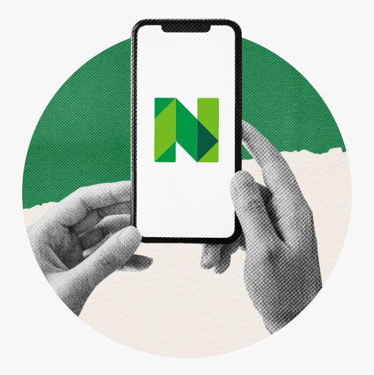 Phone with Nerdwallet logo and app