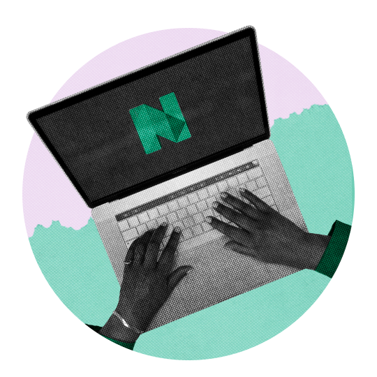 A laptop computer displaying a NerdWallet logo