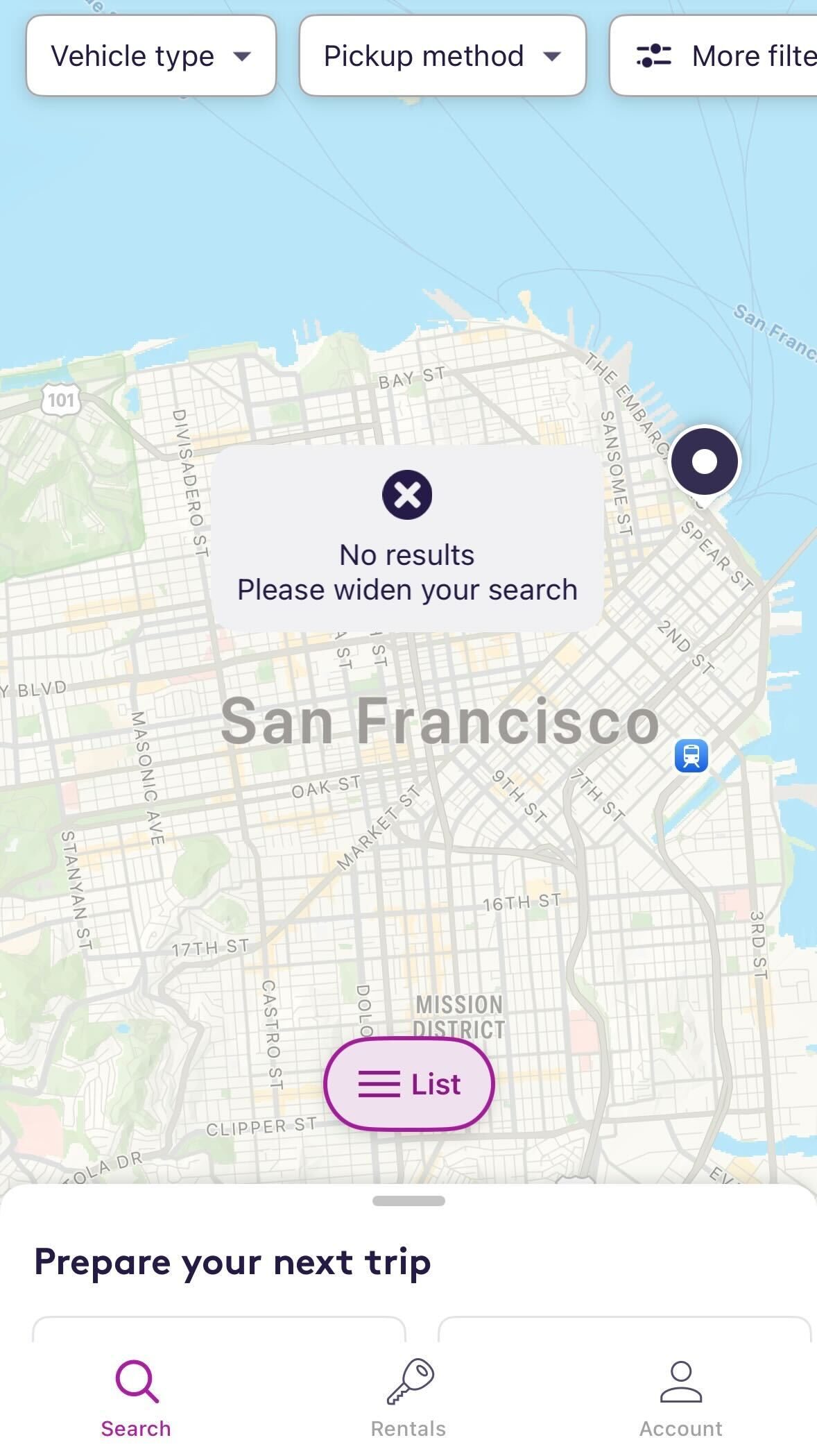 A screenshot of the Getaround app from Wednesday, Feb. 12, 2025, after news that serves was ending in the U.S.