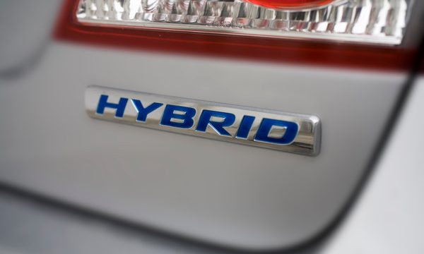 hybrid logo on a car