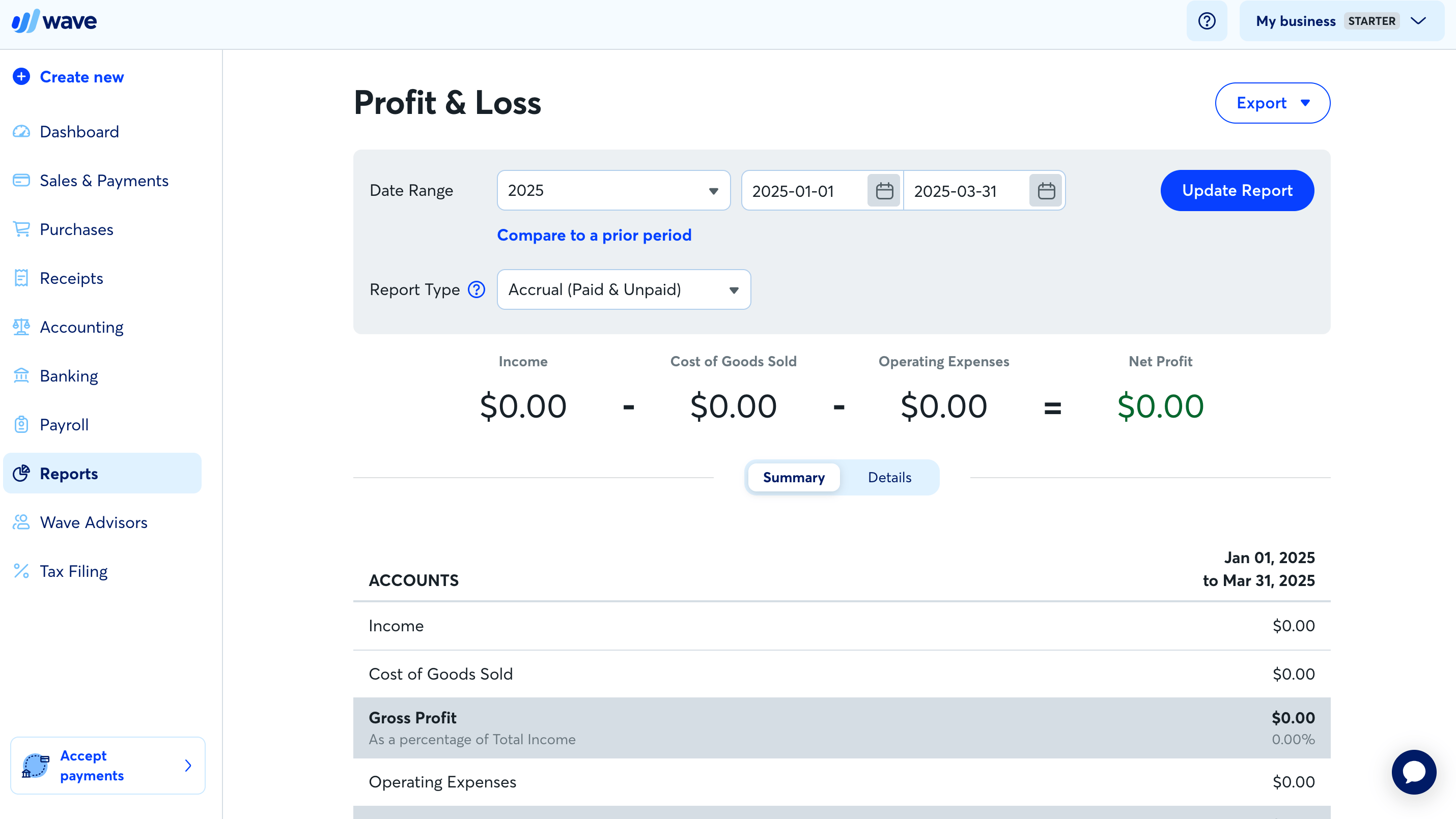 Profit and loss statement