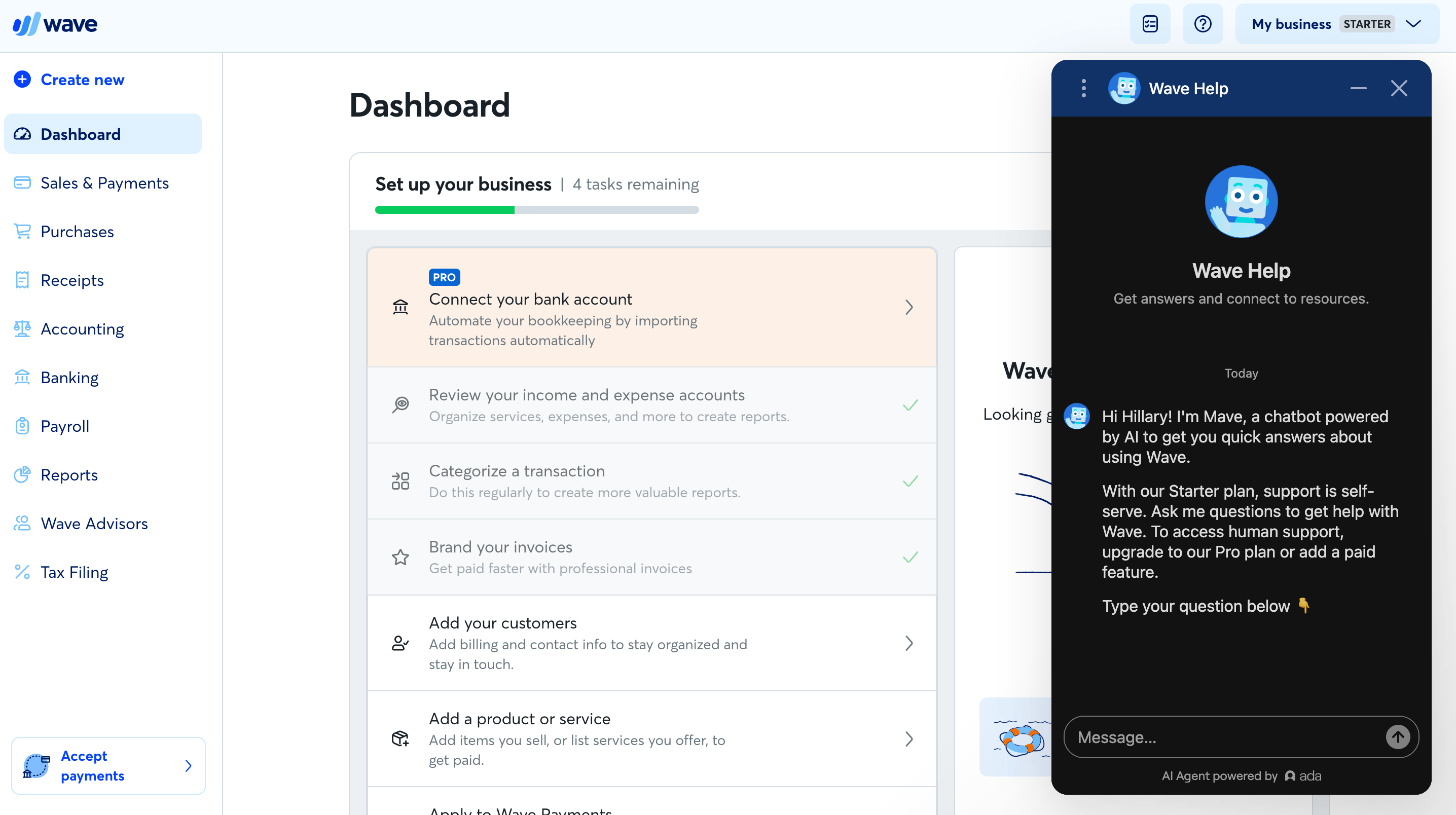 Wave's AI chatbot, Mave 
