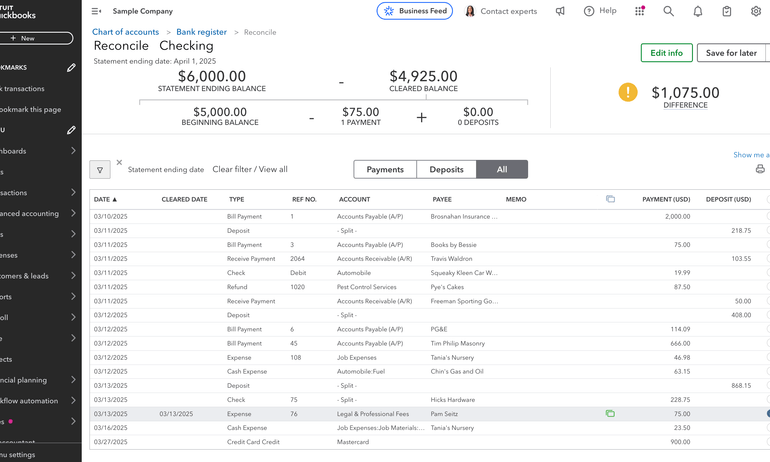 QuickBooks Online reconciliation 
