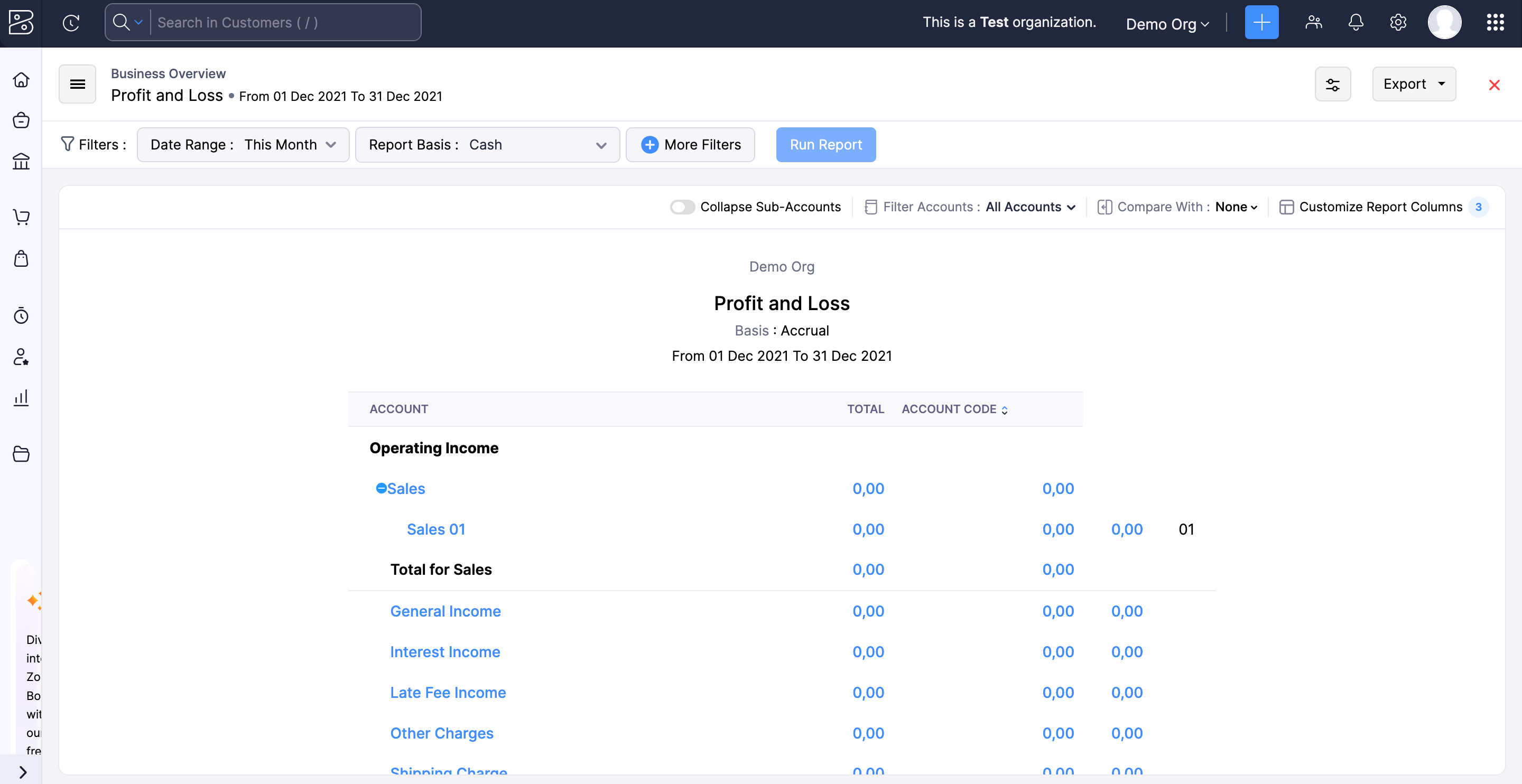 Profit and loss report