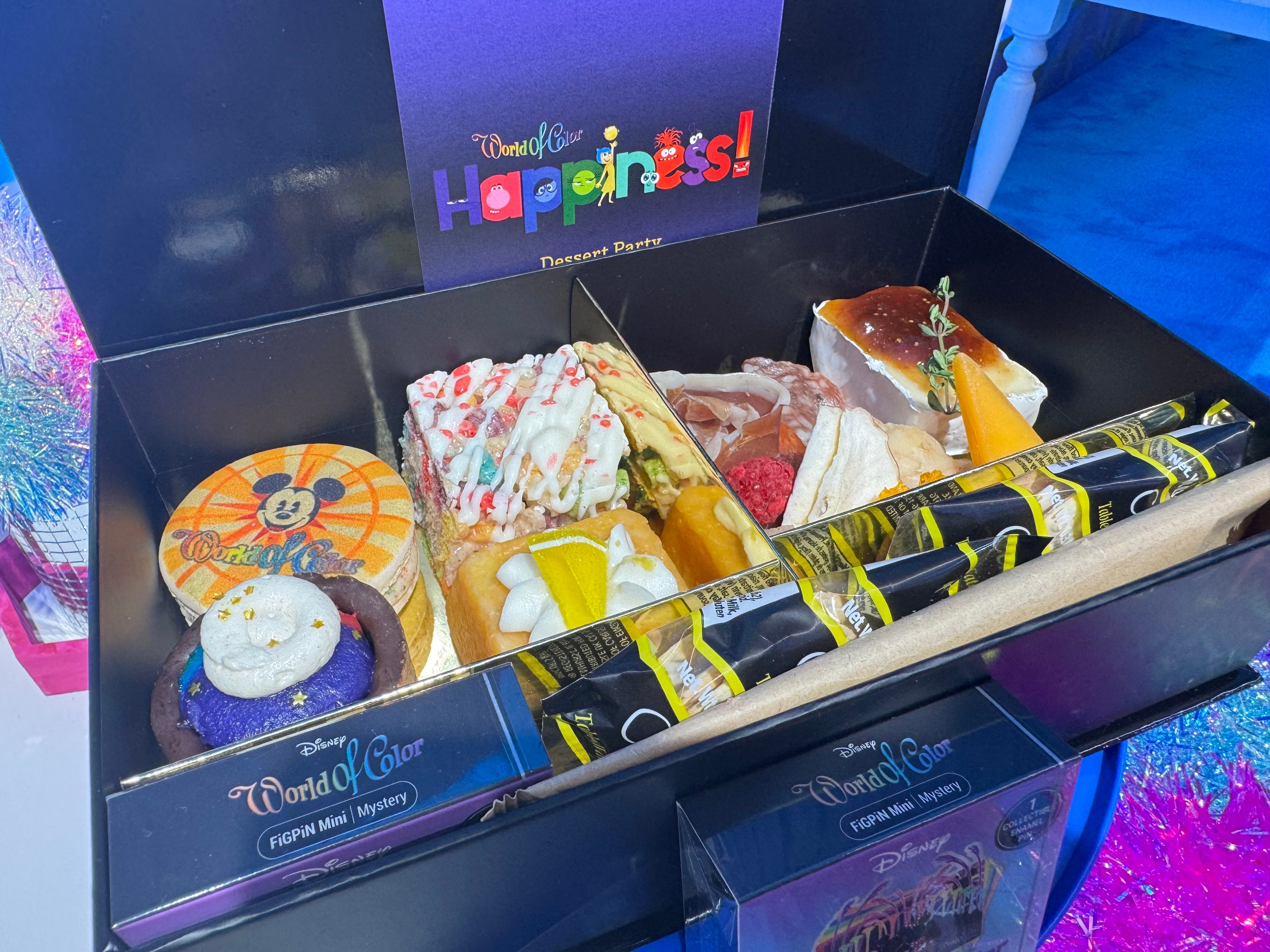 The World of Color Happiness! Dessert Party treat box. (Photo by Sally French)