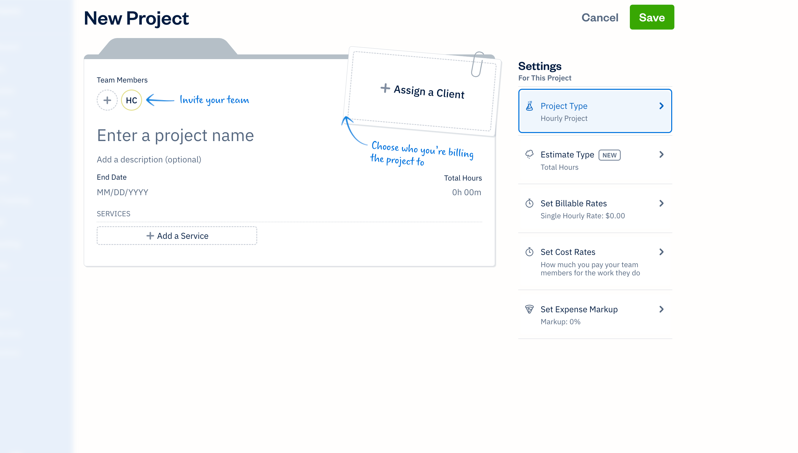 Creating a project in FreshBooks