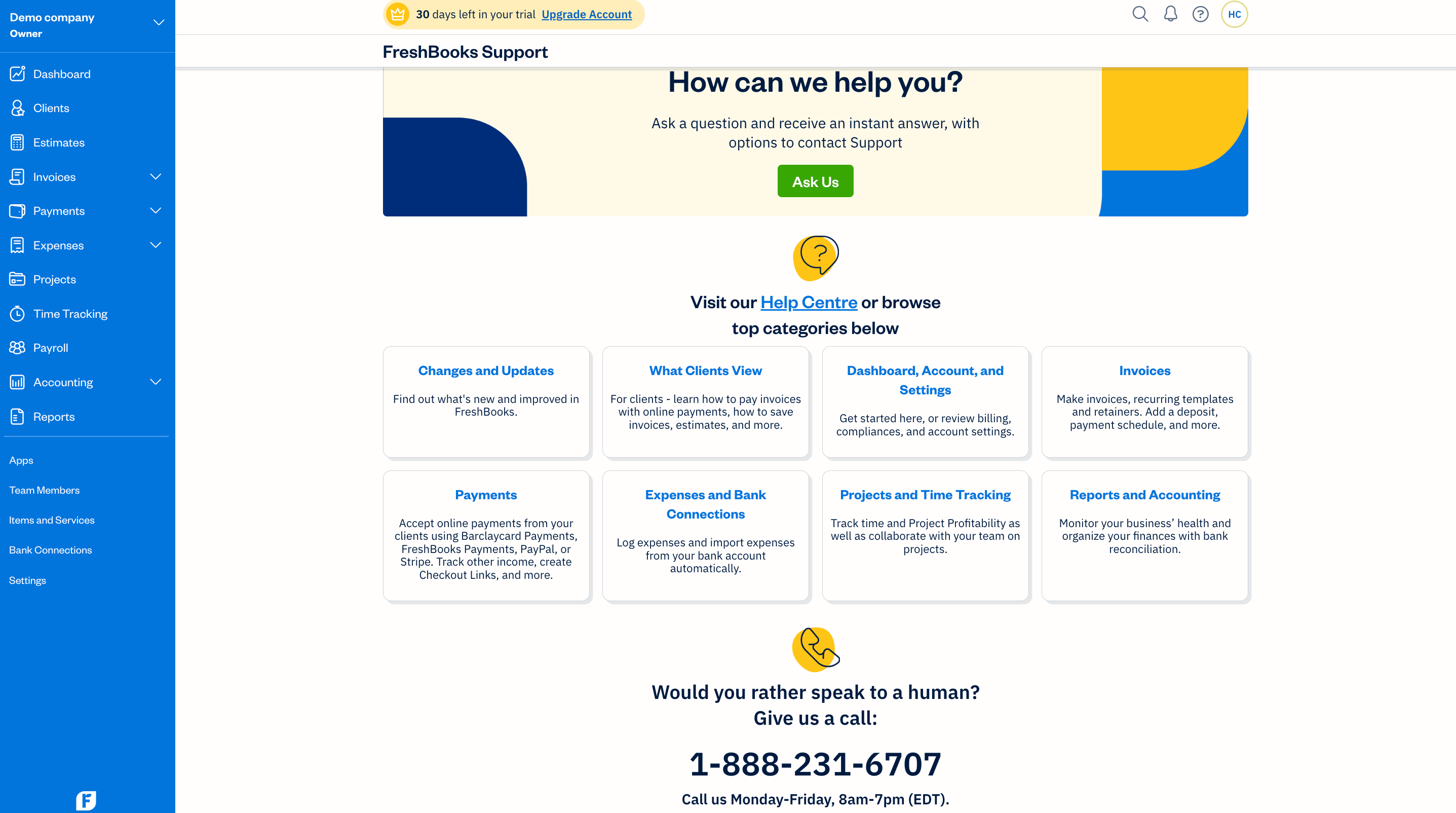 FreshBooks' help page