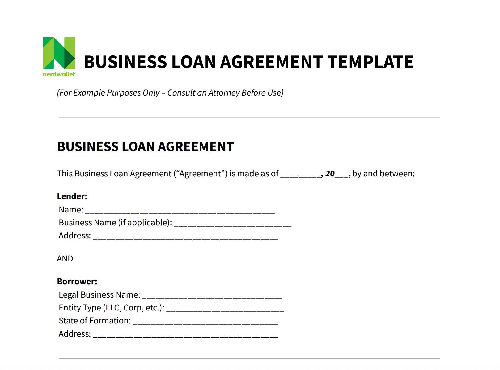 business loan agreement template